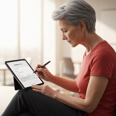 Person filling out a training registration form on a tablet