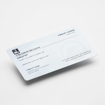 Professional looking forklift license being displayed, representing compliance