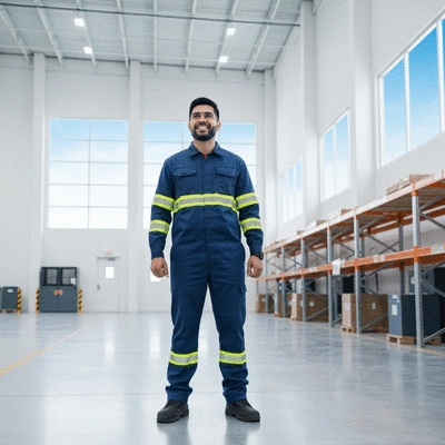 Forklift operator in a modern warehouse, smiling confidently, indicating career advancement, no text, no words, no typography, clean image